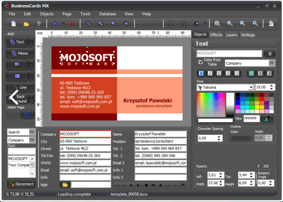 screenshot of BusinessCards MX